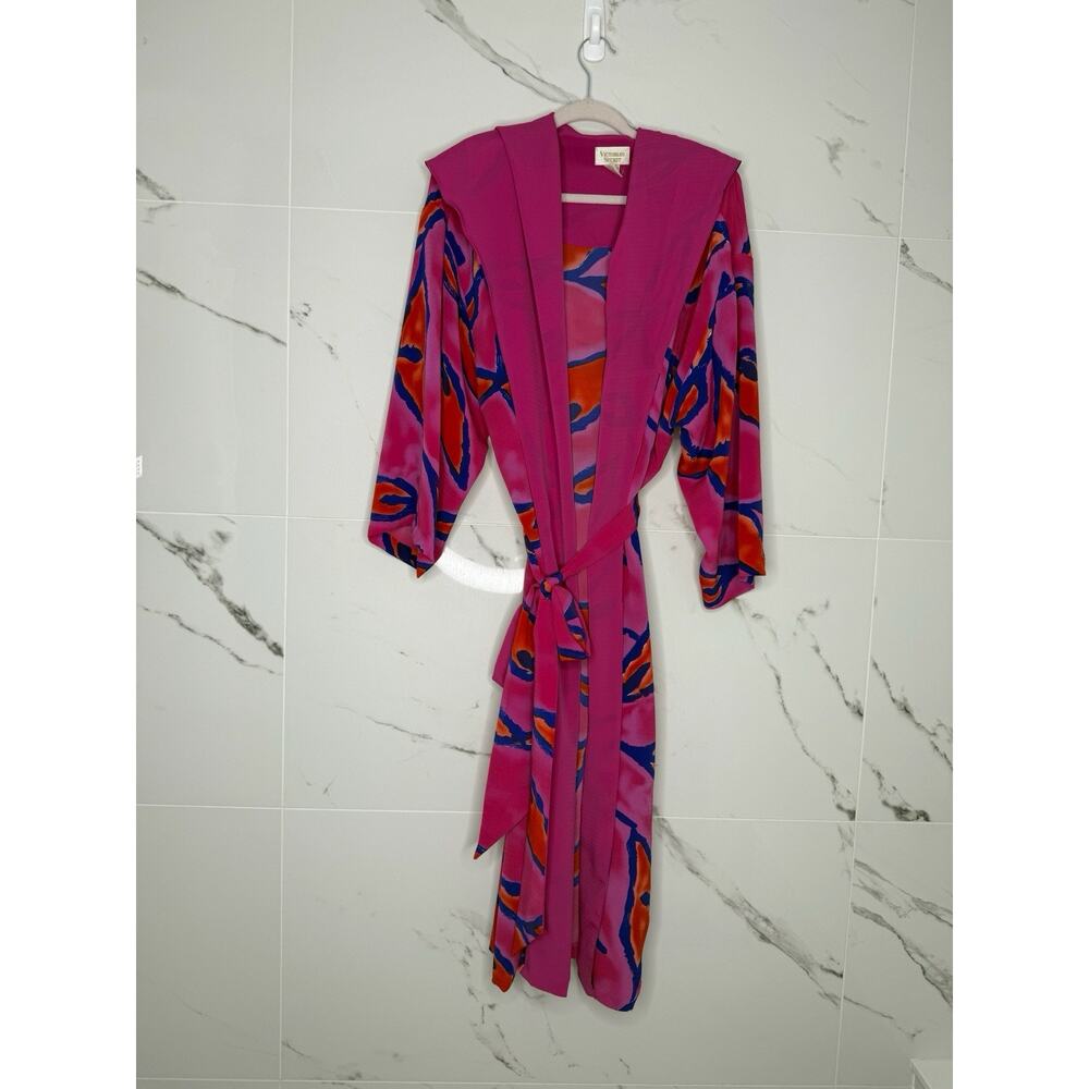 VTG Gold Label Victorias Secret Robe kimono Maxi Long Hooded RARE Colorful M/L